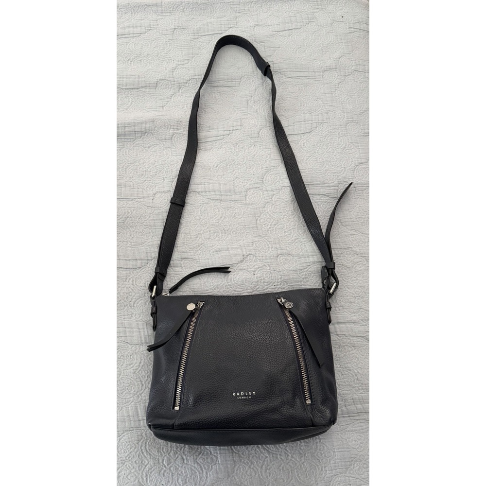 Radley London Crossbody Bag Navy Blue Pebble Leather 2 Pockets Dog Charm